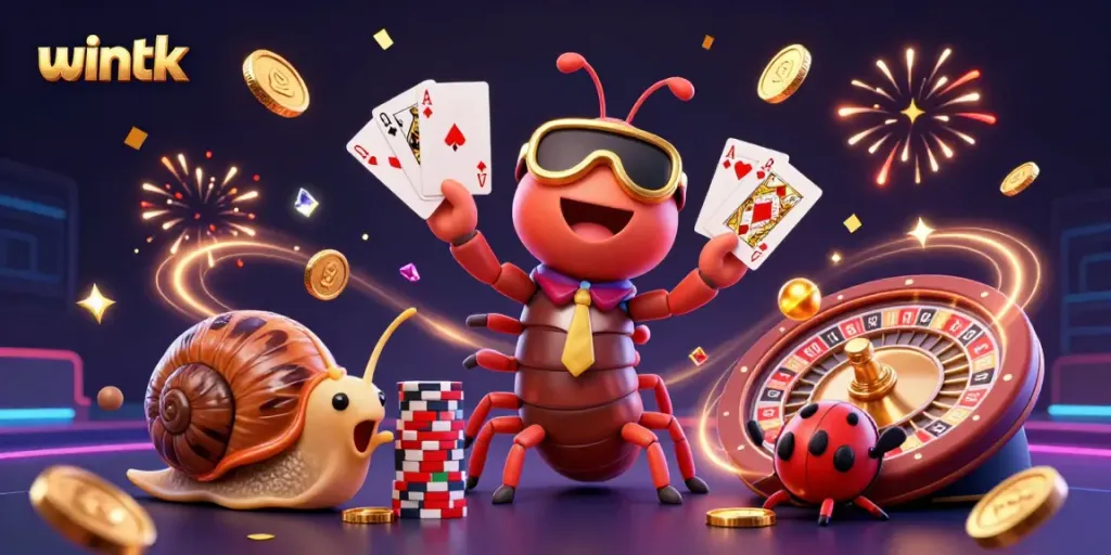 Experience wintk with an exciting cartoon dealer and high-roller in a vibrant casino scene.