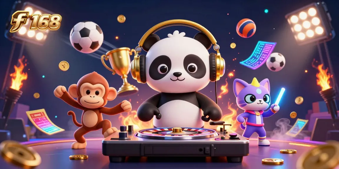 Engage in the vibrant world of f 168 with animated characters celebrating at a casino party.