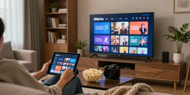 Expérience de divertissement à domicile avec Atlas Pro ONTV dans un salon moderne.