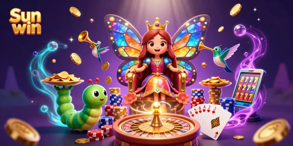 Experience the thrill of winning at Sun win with vibrant casino-themed illustration showcasing games and excitement.